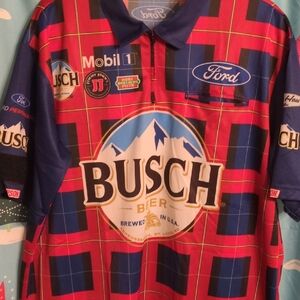 Busch Beer Men's Plaid Jersey Shirt - Red and Blue